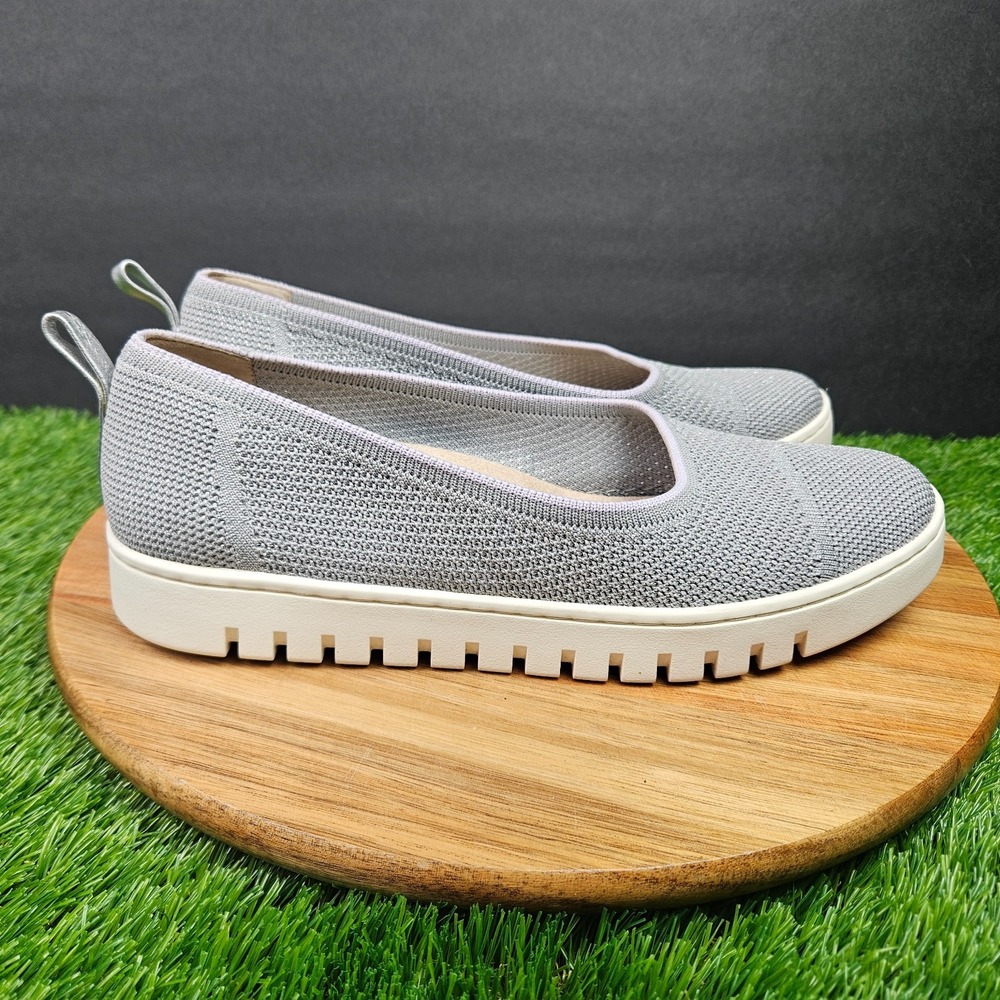 Vionic Uptown Skimmer Knit Shoes Women's 9.5 Sliver Gray Slip On Flats Comfort